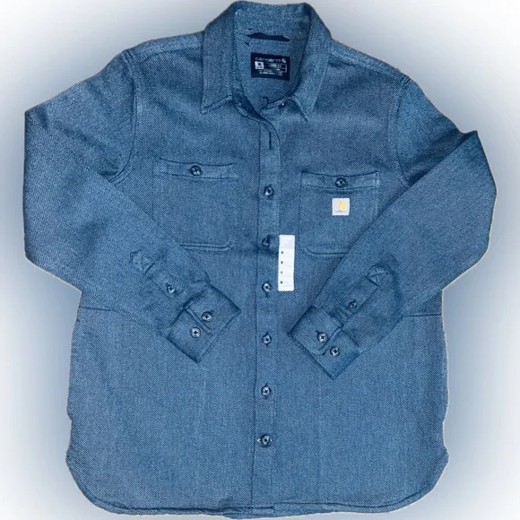 NWT Carhartt SZ M (8-10) blue shacket 2 breast pockets & 2 side pockets/bust 46” - Picture 2 of 8